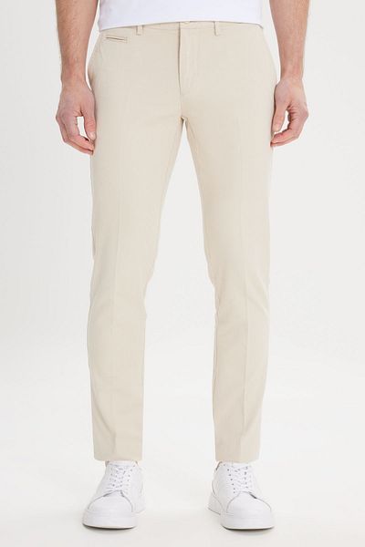 AC&Co / Altınyıldız Classics Men's Ecru Slim Fit - Stretchy Cotton Dobby Pants with Side Pockets