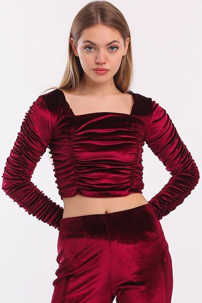 Sense Gathered Velvet Evening Dress Bustier| Bus33937 Claret Red
