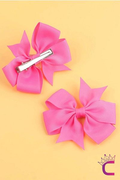 Cinderella Σετ αγκράφες με φιόγκο από ροζ Grosgrain σατέν για κορίτσι - 2 τμχ Κλιπ κορδέλας και καρφίτσα μαλλιών