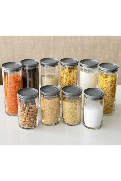 Paşabahçe Vacuum Glass Jar - Glass Erzak Storage Container 4 Pieces 2 Size Grey