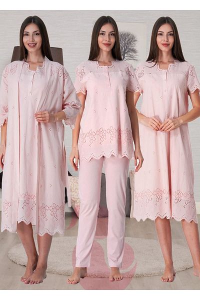 Effortt 4-Piece Scallop Detailed Pajamas Set for Maternity Pregnant - Effortt