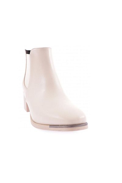 DGN Women's Blunt Toe Side Elastic Heeled Ankle Boots Ice 1642525