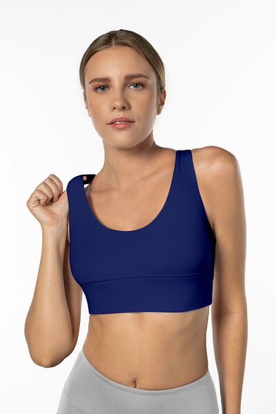 Lioness Activewear Sutien sport acoperit cu susținere înaltă albastru bleumarin cu detaliu la spate