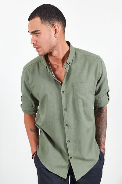 Manche Men's Linen Shirt - Khaki Washable, Effect Design Mj22s121537-1537