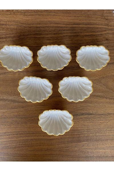 AlohamoraShop Mussel Presentation Gold Decorative 6 Pieces Mussel Turkish Delight Bowl Sugar Bowl