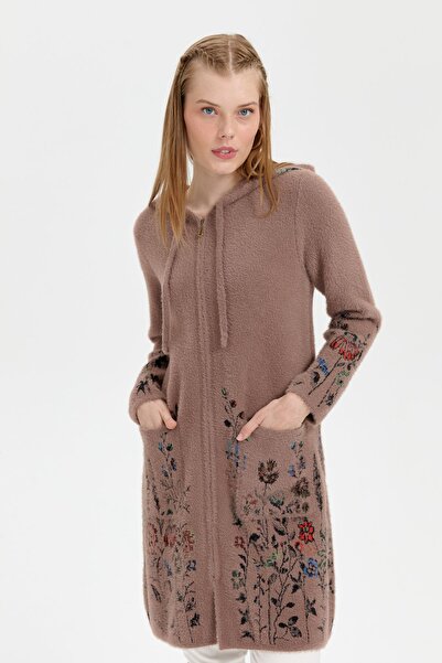 Desen Triko Mink Wild Floral Print Long Cardigan - Women's Hoodie and Sleeves