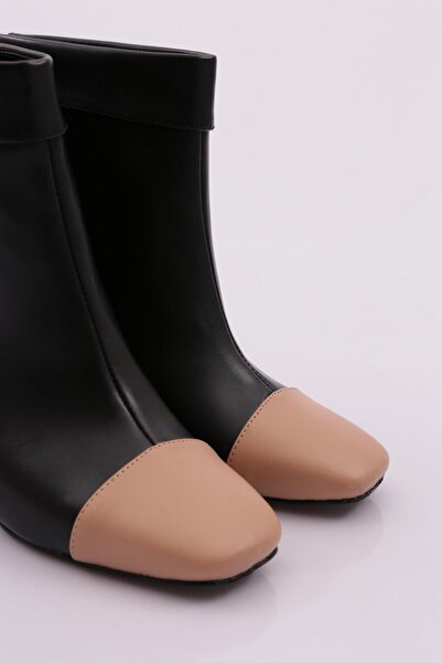 DGN Women's Blunt Toe Zippered Heeled Boots Nude Black 33217162821