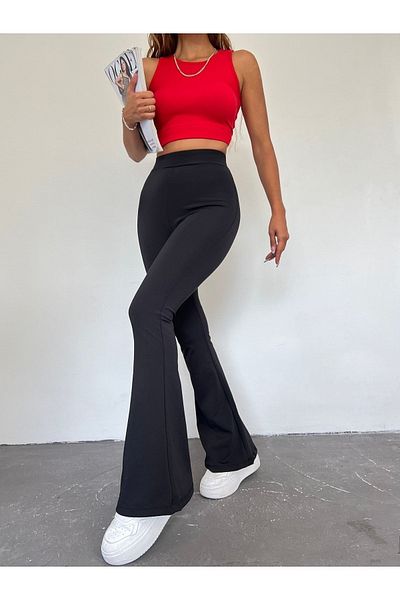 CNRCollection Women's Black Diving Fabric Gathering Lycra No Inner Display High Waist Spanish Leg Leggings Pants