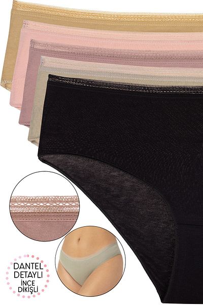 Humaone Pachet de 5 chiloți Bato cu talie din dantelă de culoare pastel Negru-pudra-verde- Dusty Rose- Antracit