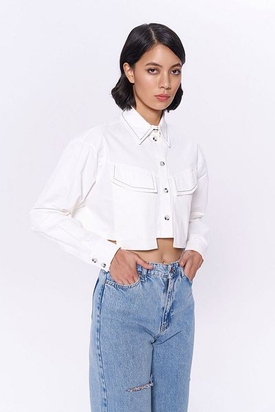 Quzu Cămașă Crop Ecru - Cu Nasturi Pe Spate și Broderie