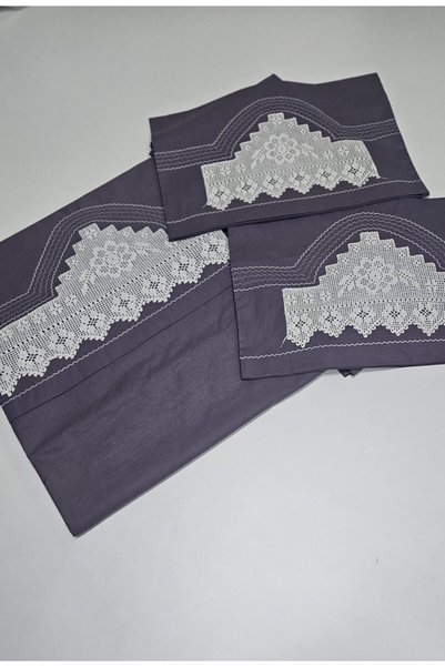 ZESA HOME Handcrafted Lace, Ribbed and Embroidered Duvet Cover Set in Smoked Color