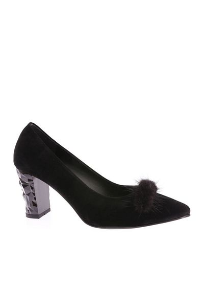DGN Tocuri inalte dama din piele intoarsa neagra - varf ascutit, degetul decoltat, model 212362621