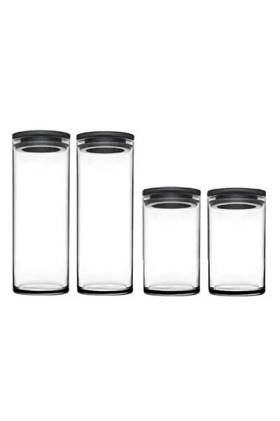 Paşabahçe Vacuum Glass Jar - Glass Erzak Storage Container 4 Pieces 2 Size Grey