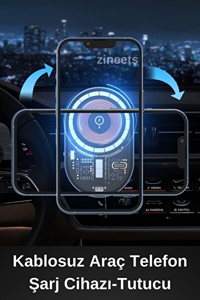 Zineets Mıknatıslı Araç İçi Kablosuz Şarj Özellikli 15W Araç İçi Telefon Tutu...