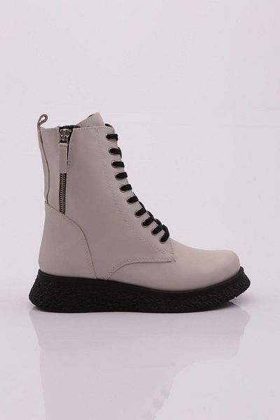 DGN Women's Thick Sole Lace up Boots Ecru Genuine Leather 4462678