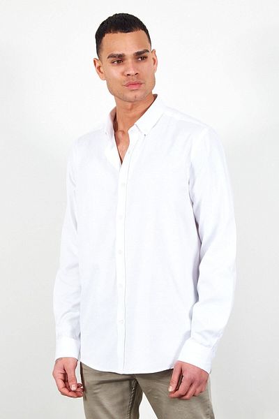 MAN EDITION White Men's Oxford Shirt - Easy Iron, Standard Fit, Ee255008