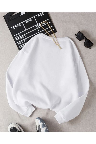 MOONBULL Unisex Λευκό Bronklyn φούτερ oversize με στάμπα