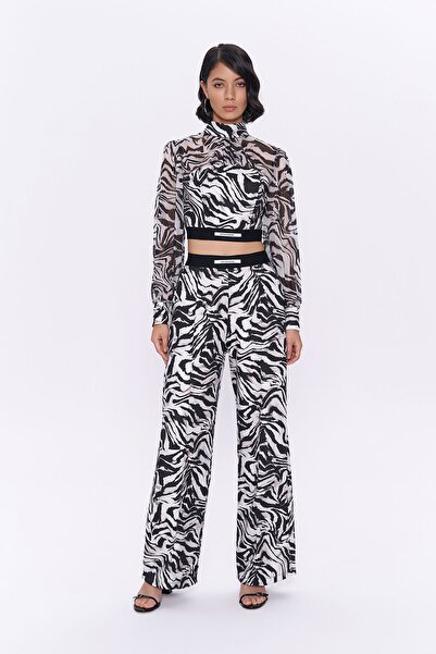 Quzu Black Zebra Patterned Elastic Waist Trousers