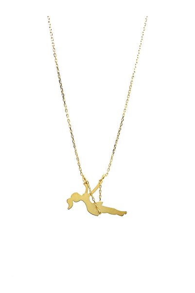 SUNSHINE 925 Ayar Gold Kaplamalı Salıncakta Sallanan Kadın Tasarımlı Gümüş Kolye