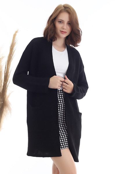 Devinka Cardigan negru oversize din tricotaj - cu buzunare, femei