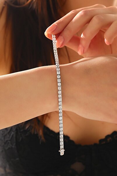 SUNSHINE 925 Ayar Gümüş 18 Cm Pırlanta Montür Model Orijinal Rodajlı 4mm Su Yolu Bileklik A108