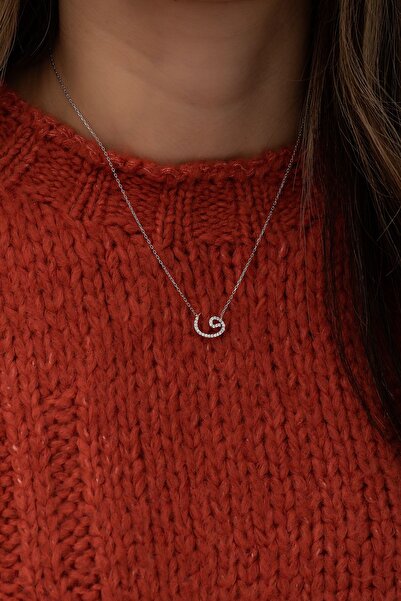 SUNSHINE 925 Ayar Rodyum Kaplamalı Beyaz Taşlı Vav Gümüş Kolye