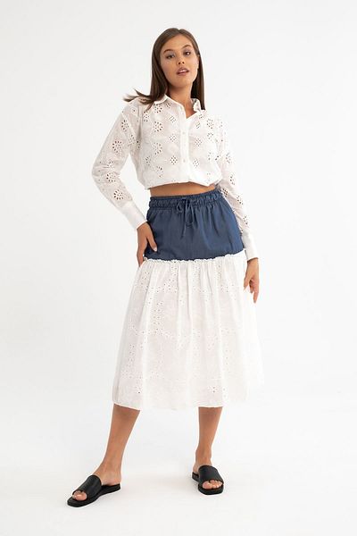 Qaju Fusta de damă cu detalii din denim - talie elastică, 100% bumbac