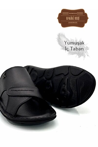 sermoda Men's Slippers - Genuine Leather, Light and Syringe Black