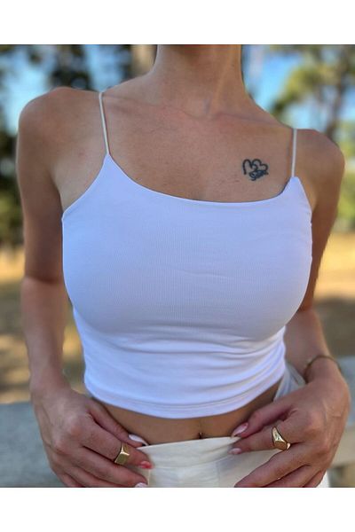Fitilli Λευκή γυναικεία μπλούζα με σχοινί Bustier Crop