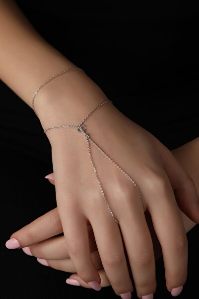 SUNSHINE 925 Ayar Rodyum Kaplamalı Beyaz Taşlı Gümüş Şahmeran