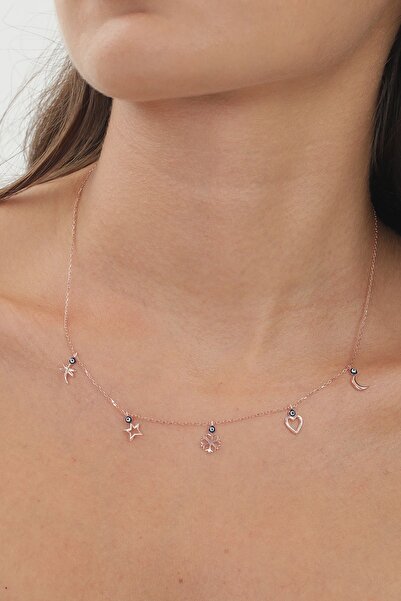 SUNSHINE 925 Ayar Rose Kaplamalı Nazar Boncuklu Tasarım Gümüş Şans Kolyesi