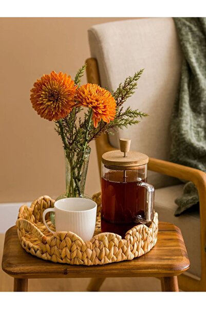 LC Waikiki LCW HOME Açık Kahverengi Yuvarlak Hasır Dekoratif Tepsi 30 Cm