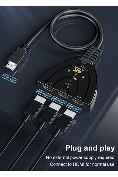 Derwell Hdmi Switch 3 In 1 Out Hdmi Giriş Çoklayıcı Port Kablolu Hdmı Switch Çoklayıcı Çoğaltıcı Splitter
