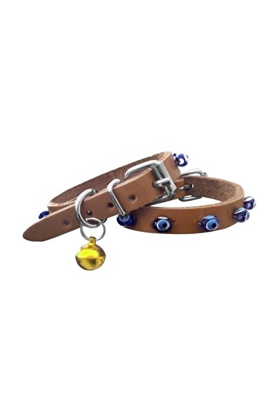 Doggie Deri Nazar Boncuklu Kedi Ve Köpek Tasması 1x25 Cm Camel Small