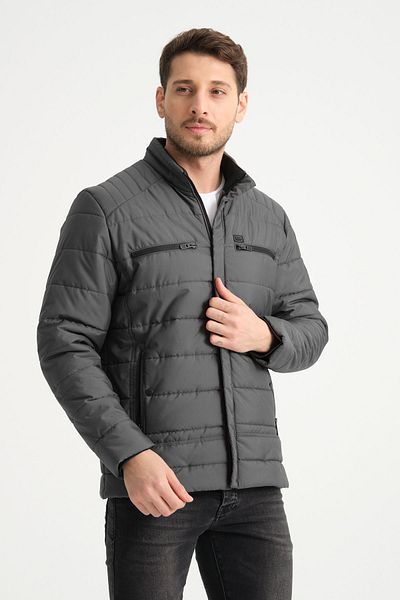 Wise Men's Inflatable Waterproof Chest Pocket Inner Lining printed Stand Collar Coat
