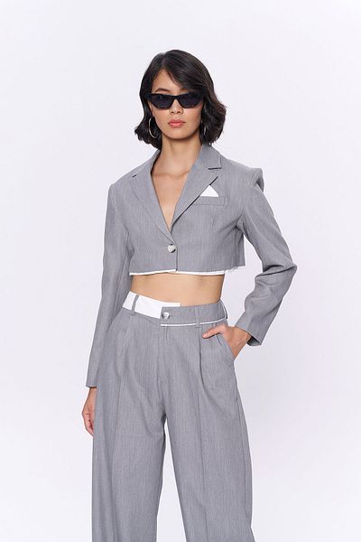 Quzu Jachetă Crop Gri - Imprimată pe spate, Garnitură din material textil