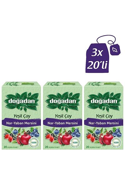 Doğadan Green Tea Pomegranate & Blueberry 20 Cups Bag 3 Pieces