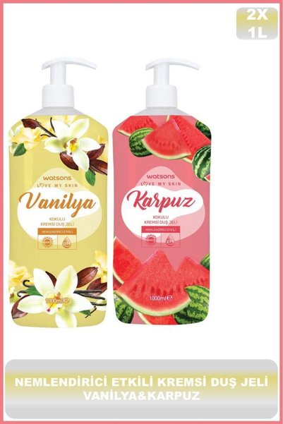 Watsons Creamy Shower Gel Vanilla 1L + Creamy Shower Gel Watermelon 1L