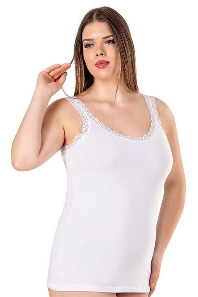 ÖZKAN underwear Özkan 26802 Cămașă de corp pentru femei, din bumbac, cu guler și dantelă, cu bretele groase, flexibile, confortabile