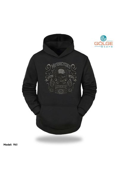 Gölge Store Hanorac cu glugă unisex oversize cu imprimeu pe piept MoTorCycLeS