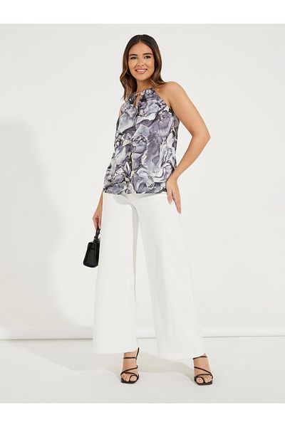 Causey By Styli Marble Print Halter Neck Chain Detail Cami