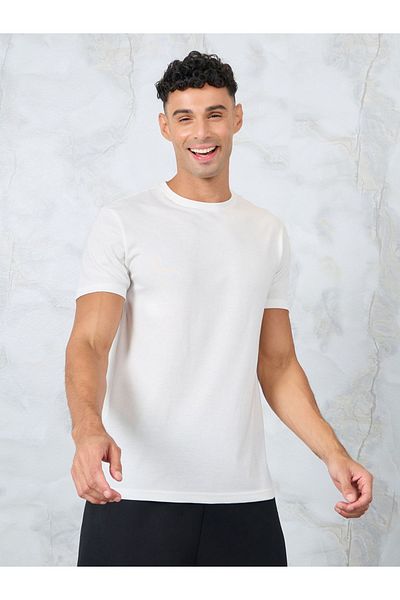 Styli Solid Regular Fit Cotton Rich T-Shirt