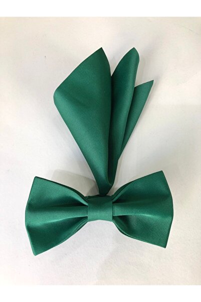 CRWAT ® 32 Emerald Green / Matte Dupont Woven Handkerchief Bow Tie Tk.