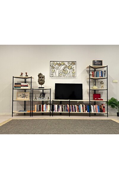 WANDOO Dekoratif Geniş Raflı Metal Tv Ünitesi, Kitaplık, Dosya Kitap Rafı, Of...