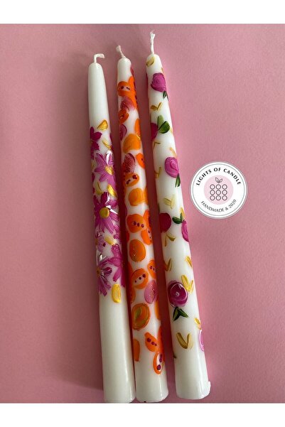 lıghts of candle handmade & 2020 3’lü Çiçek Ve Karışık Desenli El Boyaması Şa...