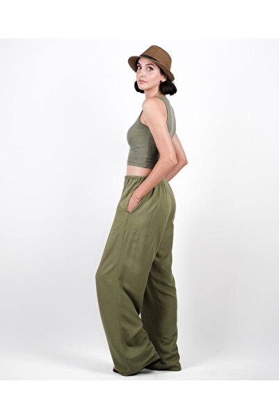 feminen Scuti haki zelene Lan pantalone