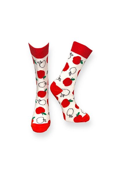 Mevo Red Unisex Flexible Apple Patterned Cotton Socks