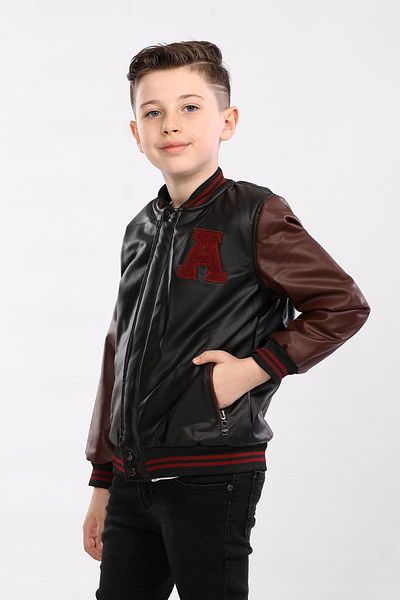 Go Veform Claret Red Faux Leather Coat for Boy - Avm112