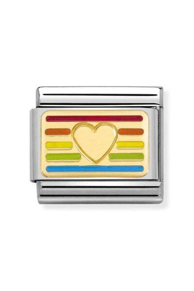 Composable Classic Plates Steel , Enamel And 18k Gold (24_rainbow Heart Flag)