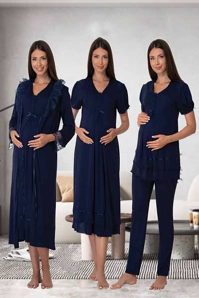 Effortt Mayss Collections 8026 Navy Blue Color Nightgown, Morning Gowns, Pajamas Set of 4